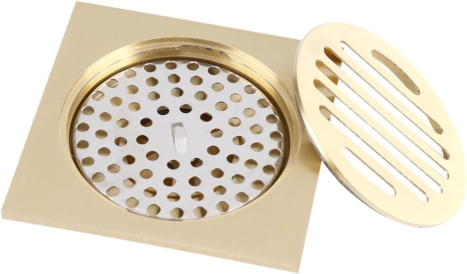 10x4cm Square Shower Floor Drain, Removable Antique Finish Washer Bath Flower Strainer, Shower Drain Hair Catcher for Kitchen Bathroom Garage Basement and Toilet(Brass)