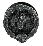 Ebros Gift Hand Forged Cast Iron Black Royal Venetian Lion Head Decorative Door Knocker with Striking Plate Figurine Animal Themed Accent