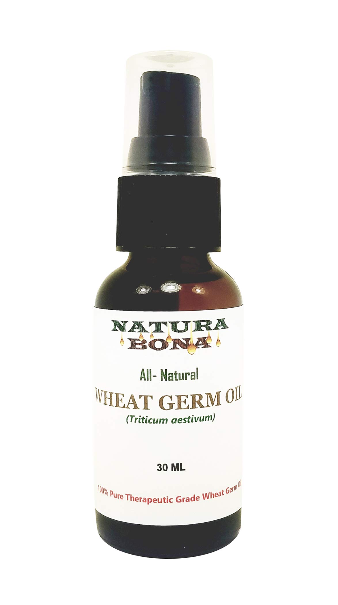 Organically Grown Fortified Pure Wheat Germ Oil for Skin, Antiaging, Beauty and Hair Health, 100% Natural Cold Pressed; Amber Glass Bottle Treatment Pump (30ml / 1oz)