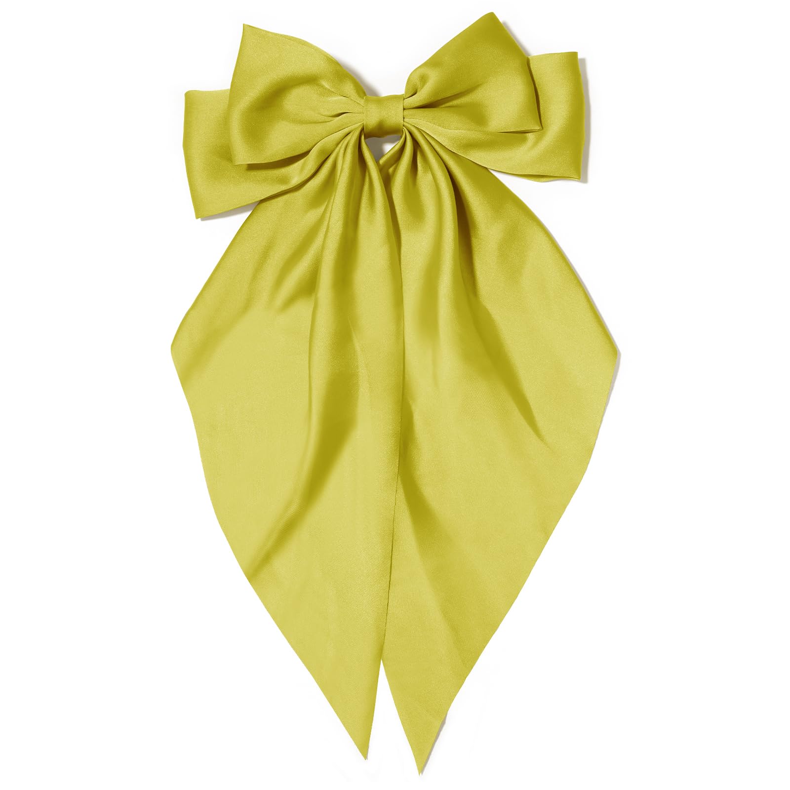 Large Hair Bows for Women Olive Green Silky Satin Hair Bow Hair Clips Long Tail Oversize Hair Ribbon Coquette Bows Hair Barrettes for Girls (Curcuma Big Bow)