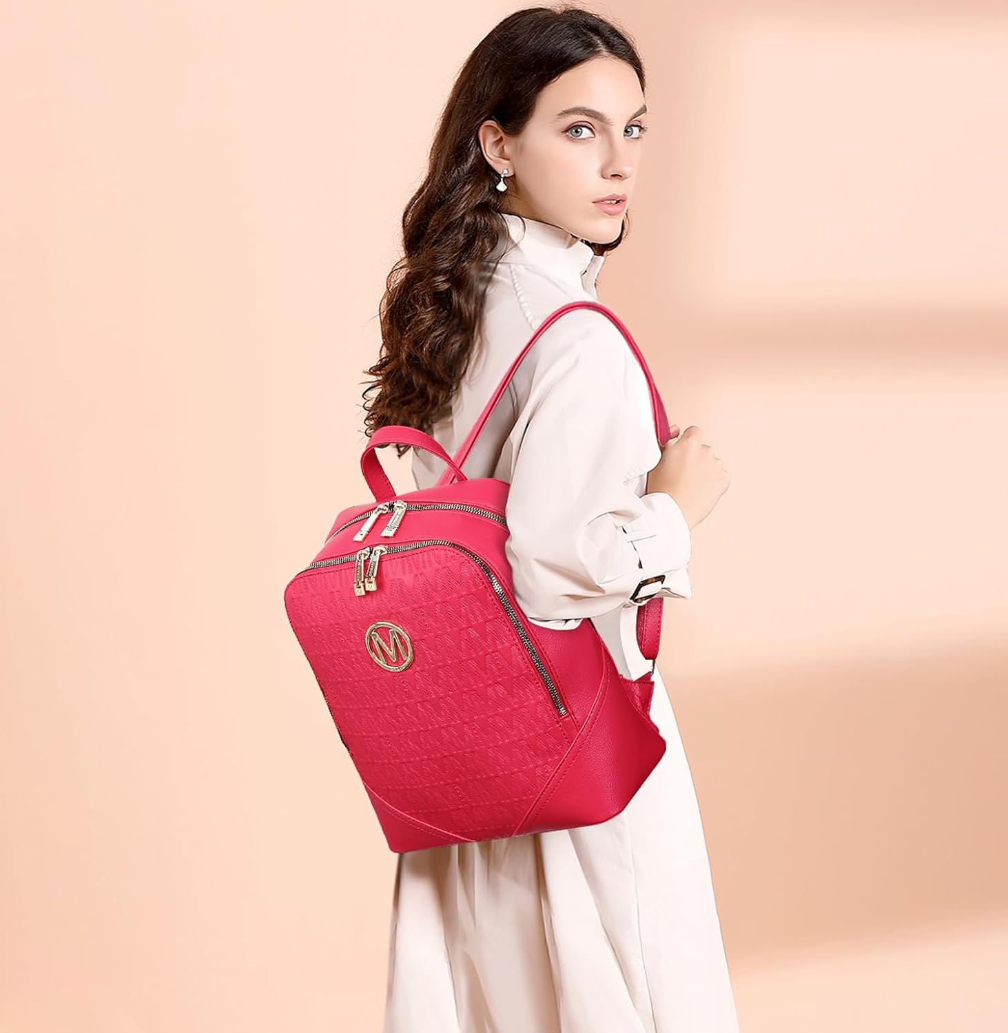 MKP Women's Fashion Medium Backpack Purse Set - 2Pcs PU Leather Shoulder Bag with Double Zipper for Travel and Daily Use - Image 2