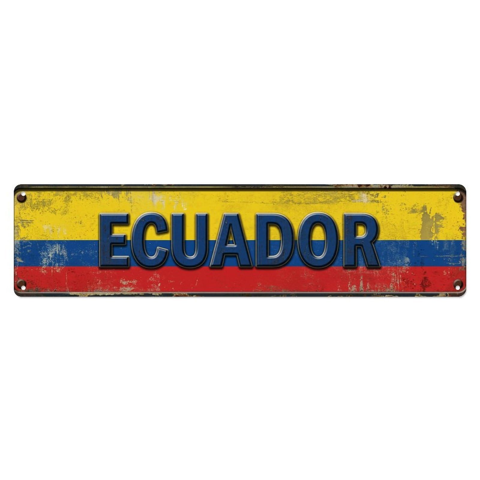 Vintage Ecuador Flag Pattern Metal Tin Sign