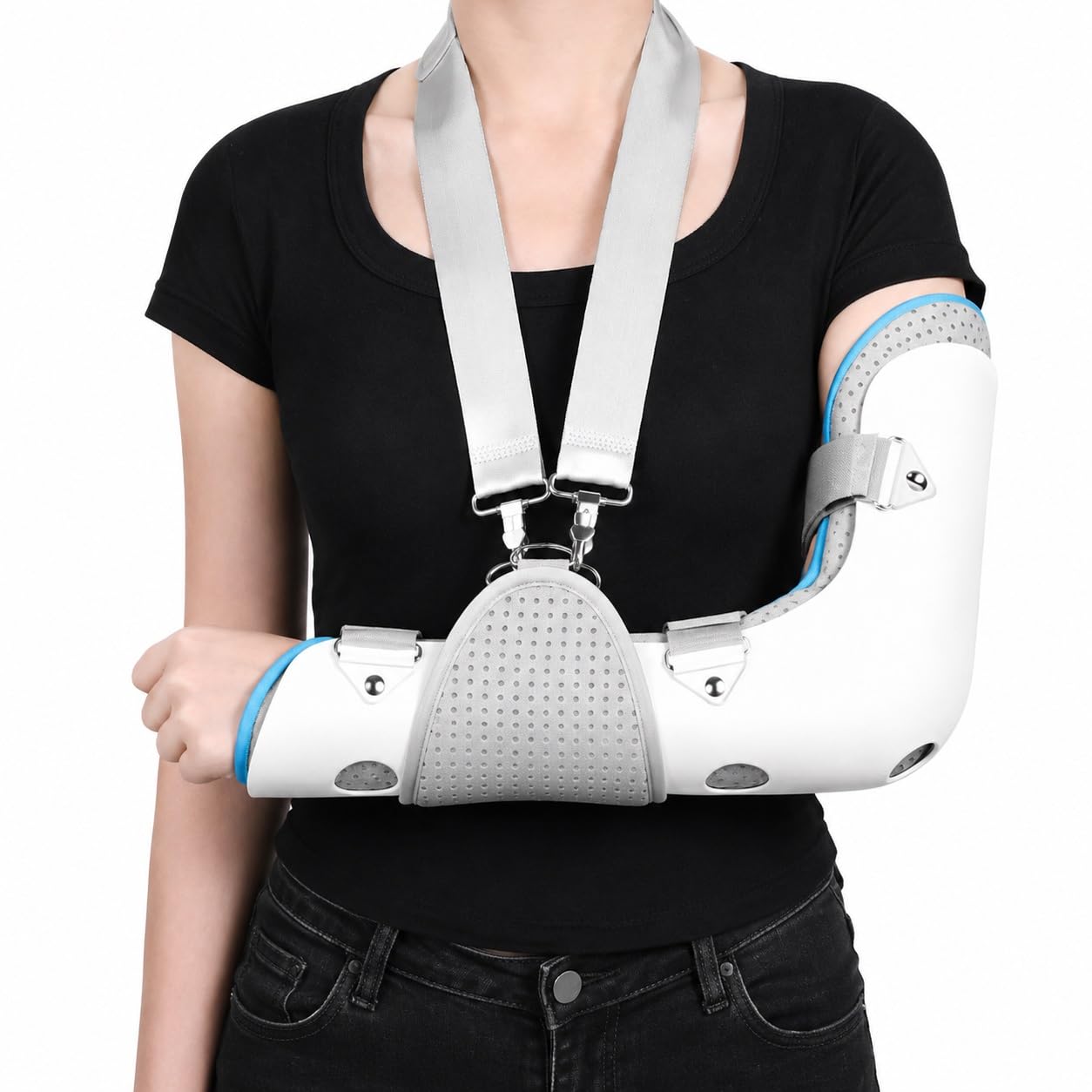 Inmovilizador de Codo Férula para Brazo Izquierdo y Derecho Cabestrillo Ergonómico para Recuperación Fracturas y Cirugía Soporte Transpirable Ajustable Unisex(XL)