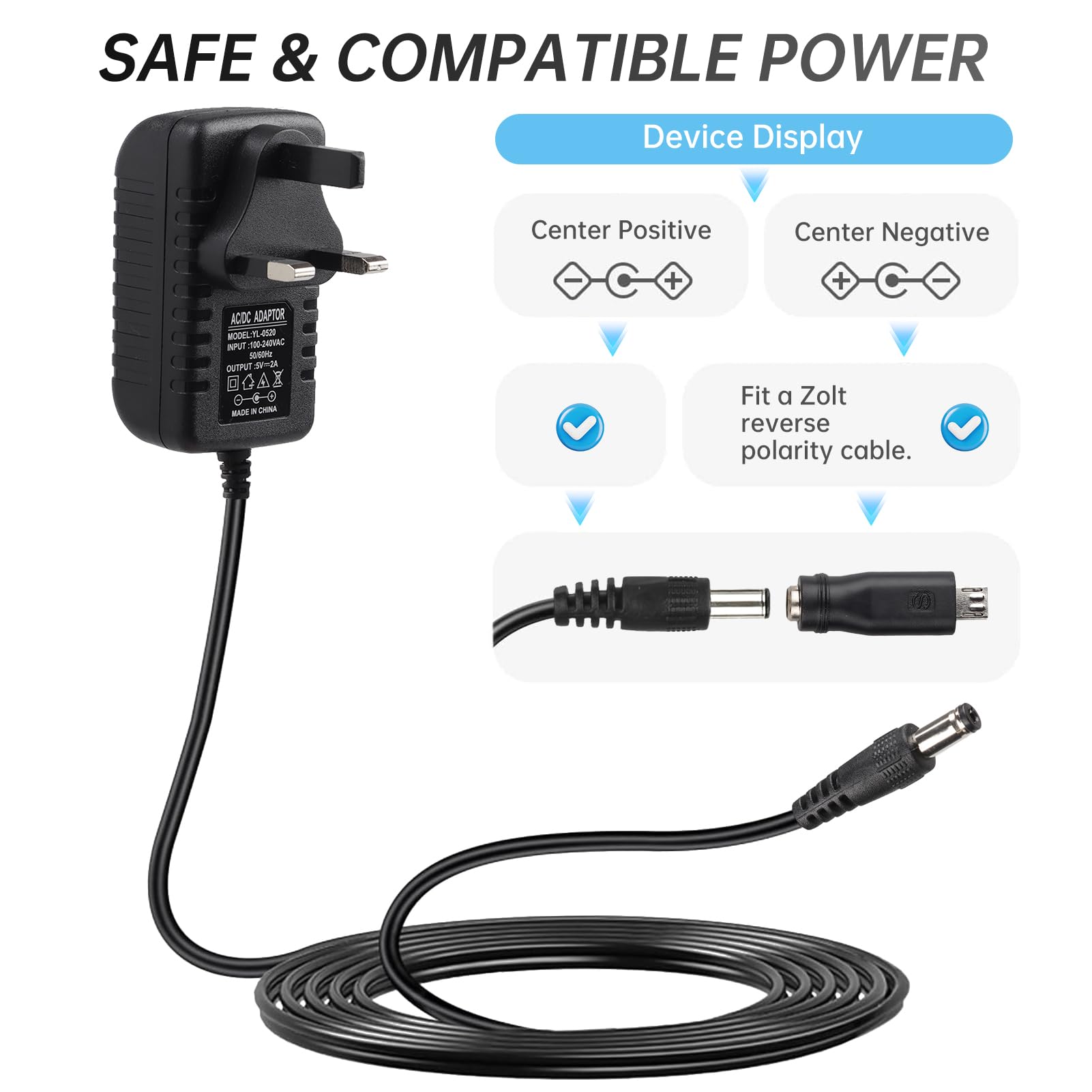 5V 2A Power Adapter Universal Power Supply Replacement, AC to DC 5v Adaptor with 8 DC Plugs,AC Adapter 100-240V 50 60Hz, 5 V Charger Adaptor for LED Strip, Router, TV Box, Audio, Speaker,Wall Charger — view 5