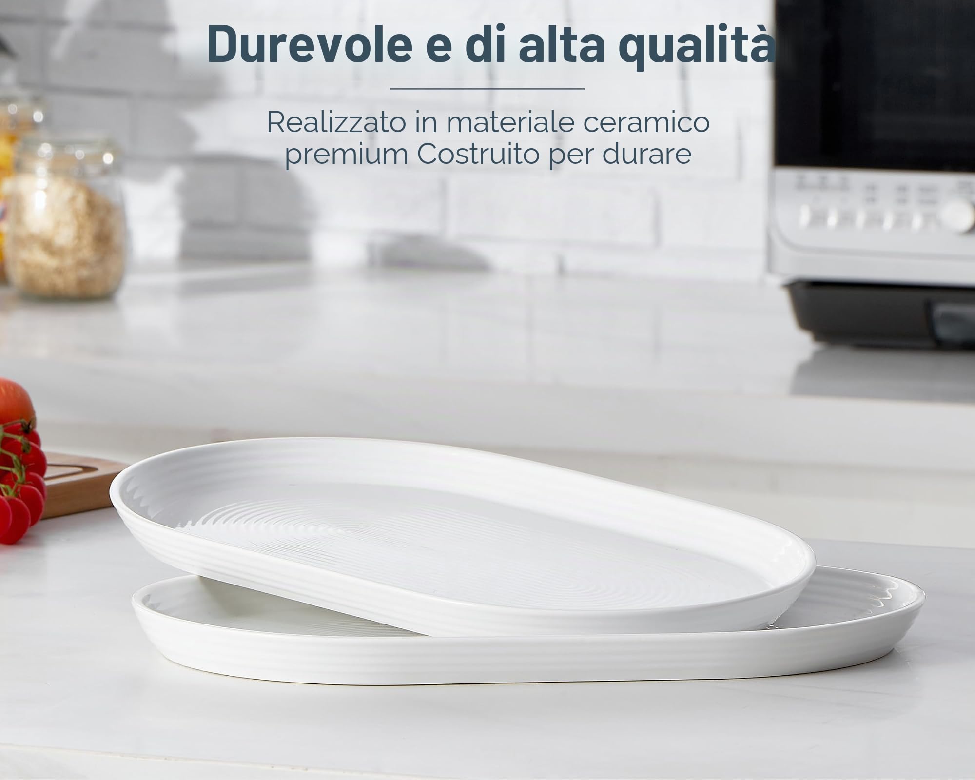 ONEMORE Piatti da portata in ceramica da 40,6 cm per intrattenimento, set di 2 grandi piatti ovali, lavabili in lavastoviglie, adatti al forno, per cibo, carne, pesce, feste, in porcellana, per il