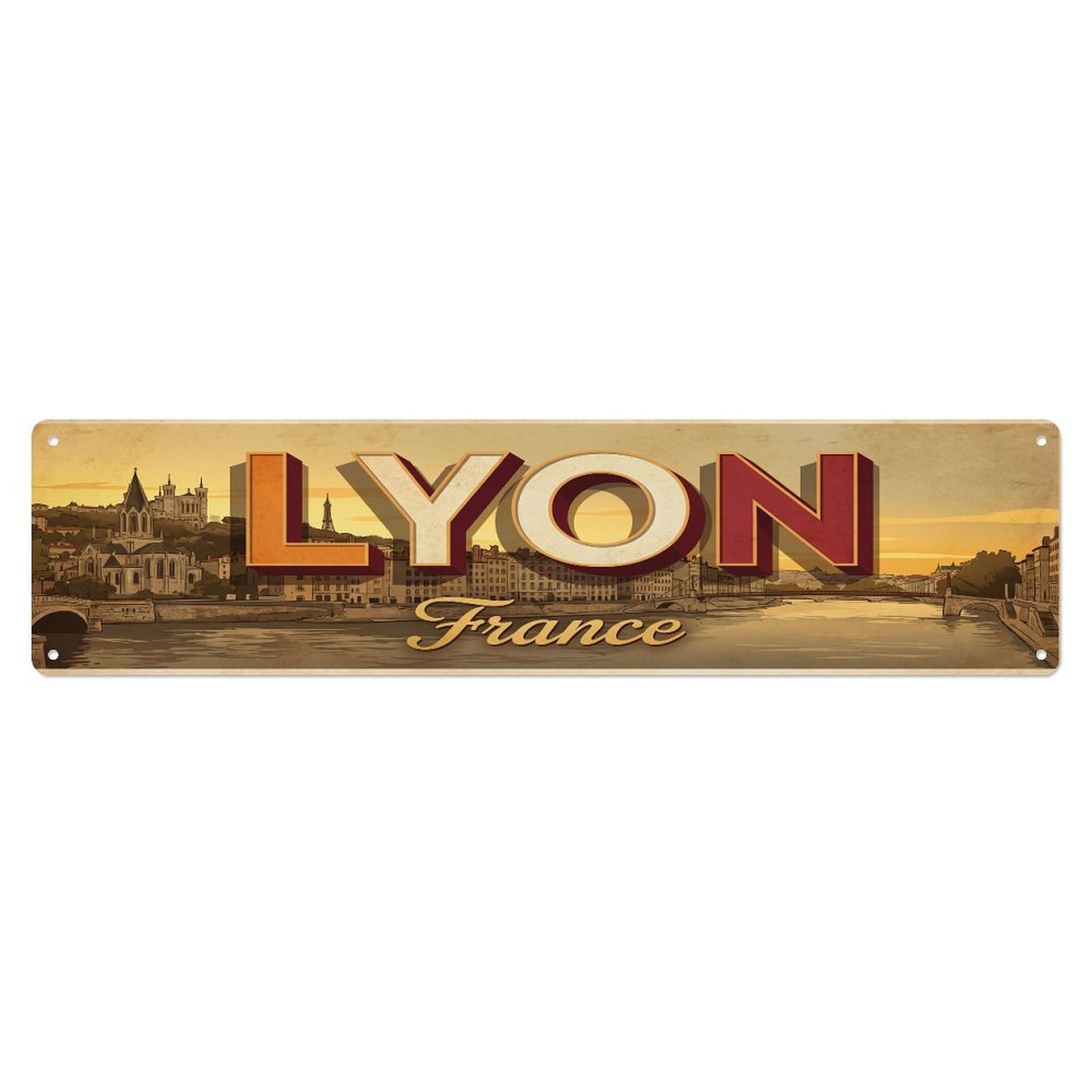 Vintage France Travel Lyon Metal Tin Sign