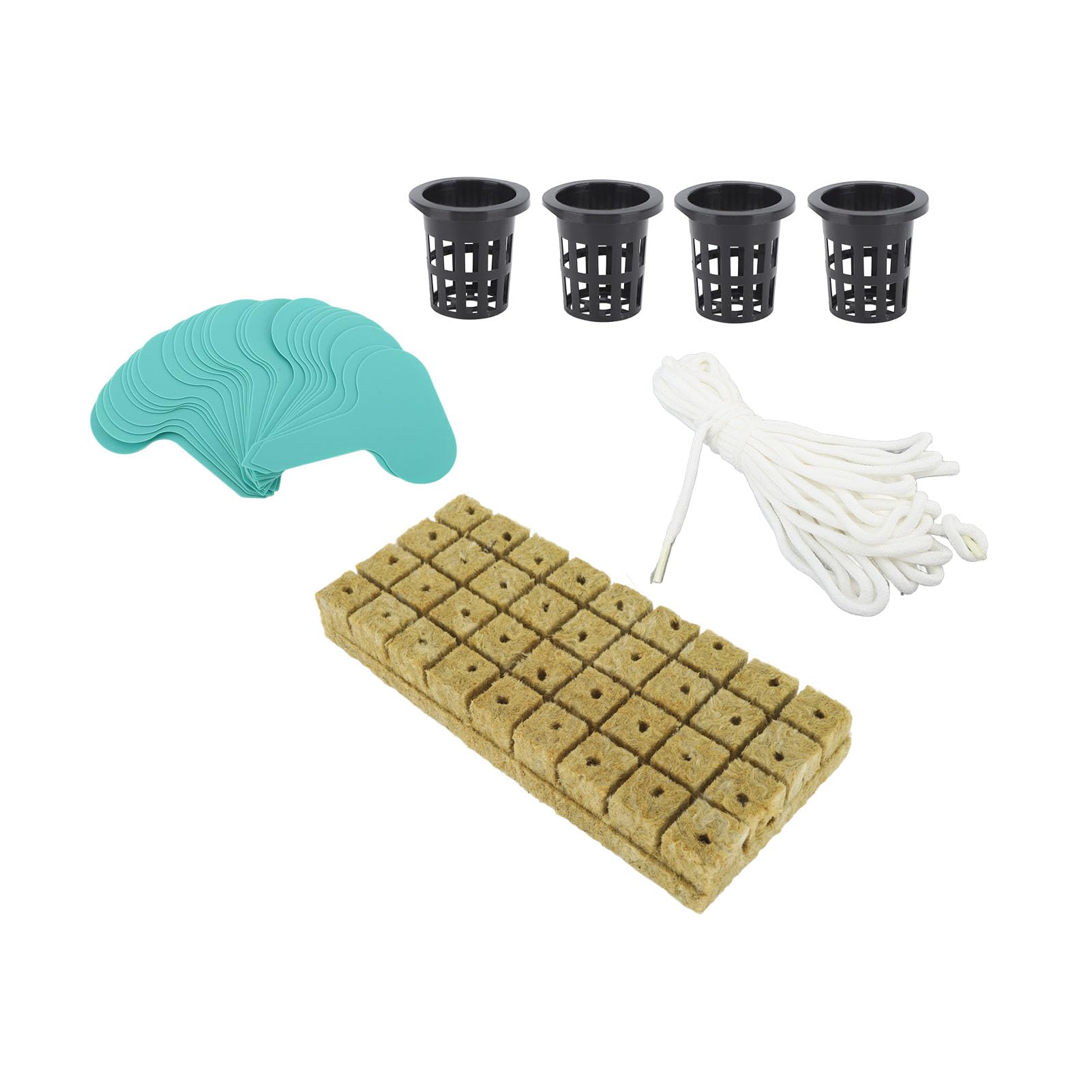 Haofy Juego de 72 Cubos de Lana de Roca de 1 Pulgada con Macetas de Red de 2 Pulgadas para Sistema de Cultivo Hidropónico Buena Absorción de Agua Kit de Taza de Red de Malla