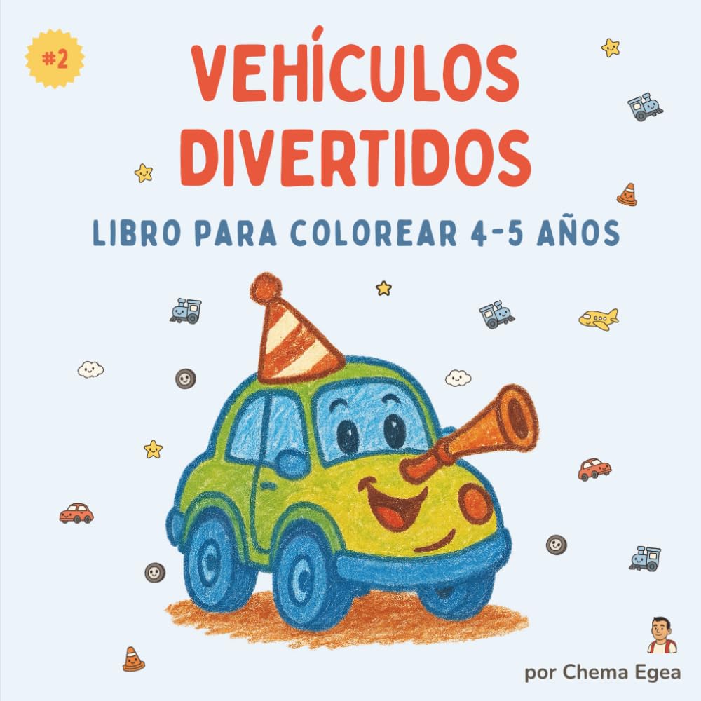 Vehículos Divertidos: Libro para colorear de vehículos adorables para niños de 4-5 años | Dibujos grandes, líneas gruesas y una cara por página (Planeta Coloreta)