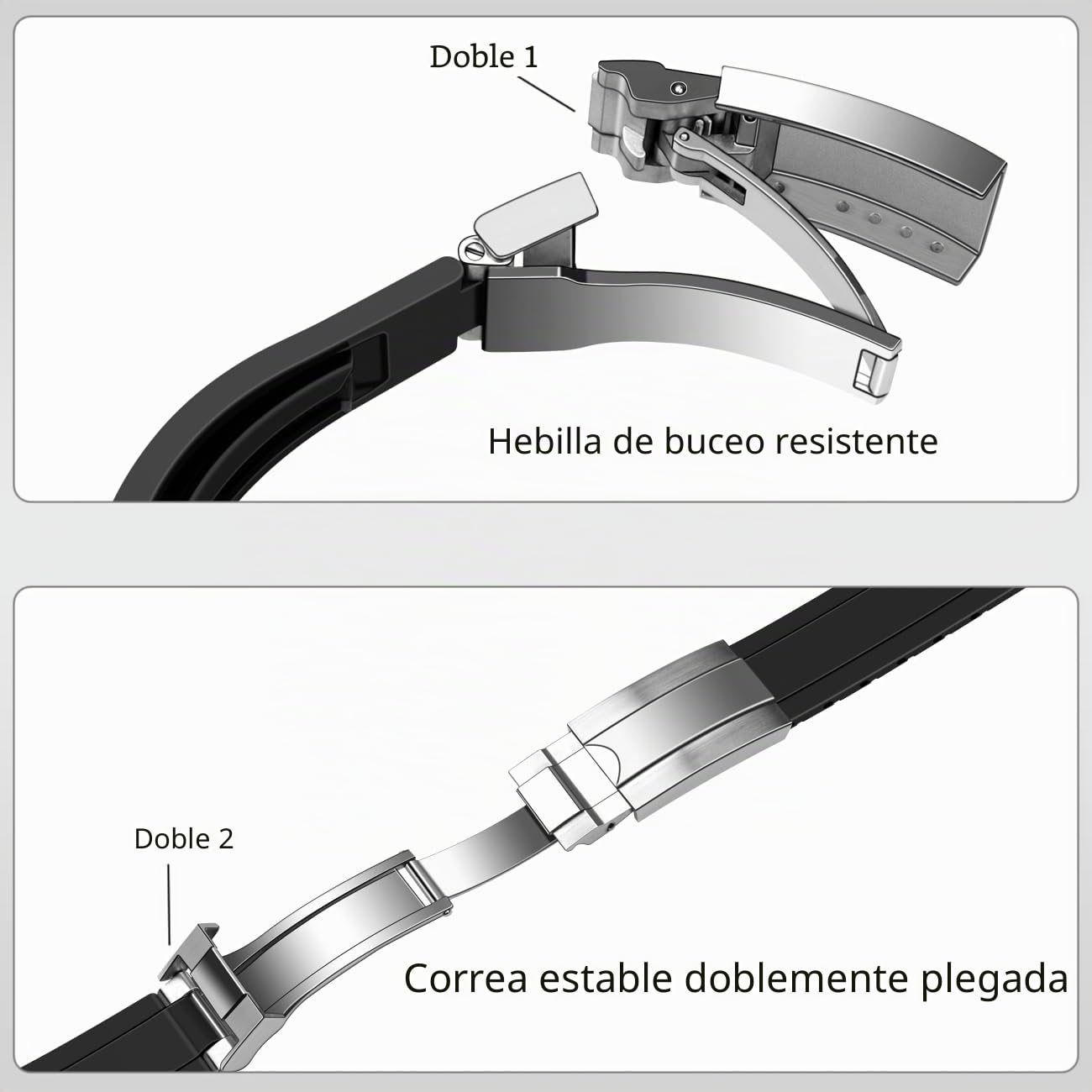 Kai Tian Correa de reloj de silicona TPU de 20 mm para hombres y mujeres, correa de reloj de caucho fluorado con cierre desplegable clásico