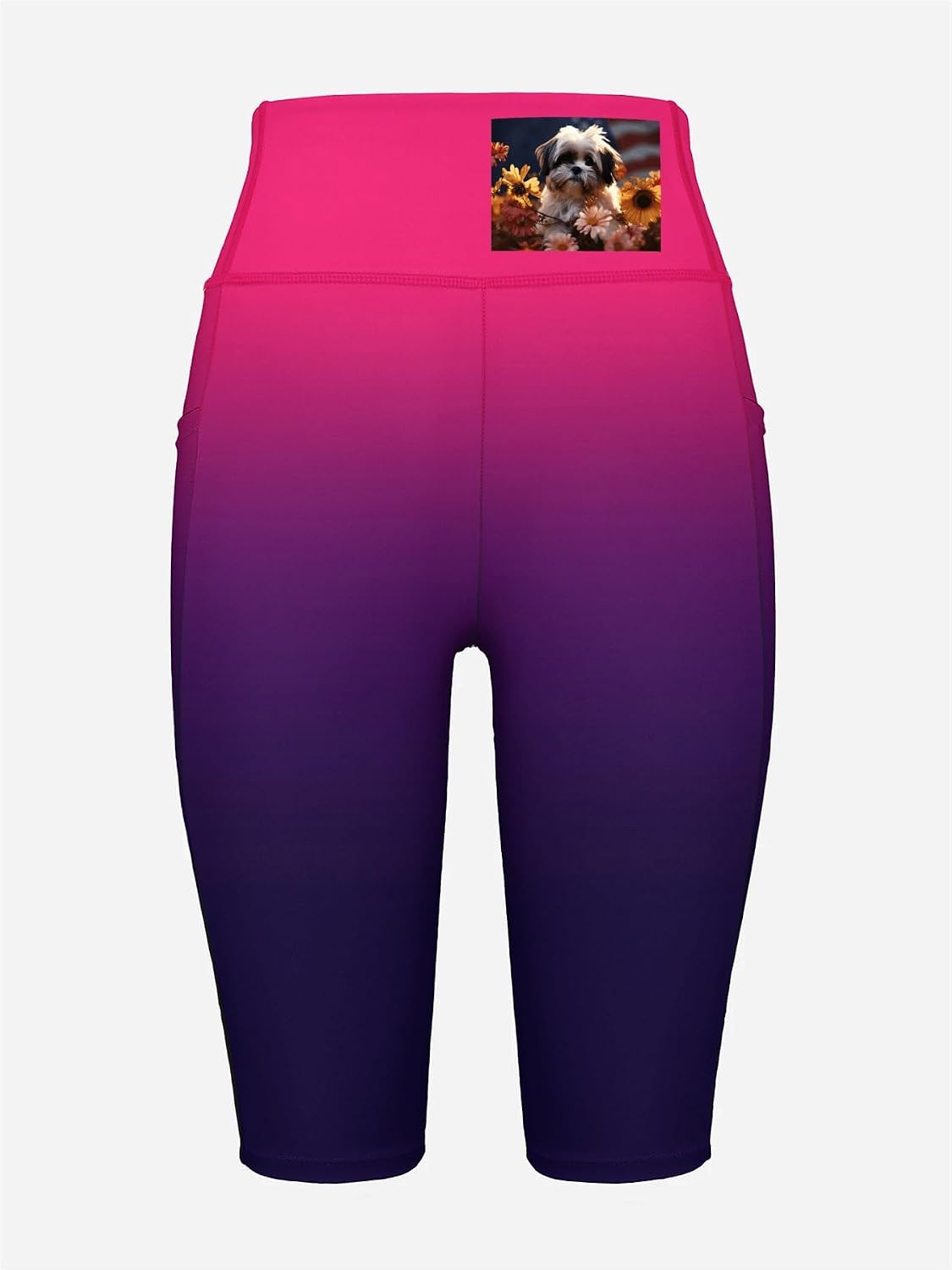 Shih Tzu Dog and Flowers Swim Shorts with Pockets, Bottoms Swimwear, Women's Swim Pants Gradient Purple Powder, Bathing Suit Leggings Large image 3