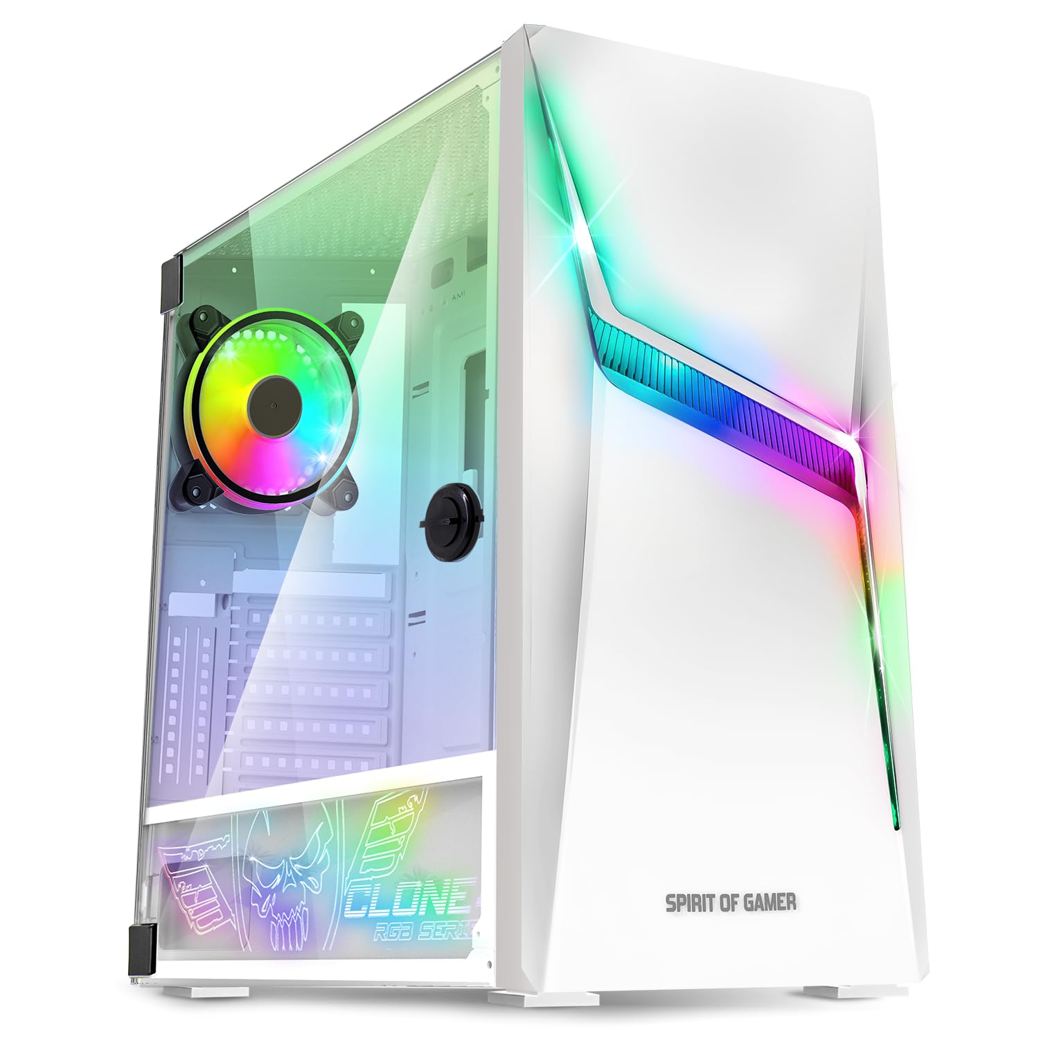 SPIRIT OF GAMER – Clone 4 – Carcasa para PC Gamer RGB con pared transparente de cristal templado – Crea tu PC Gaming – Torre media compatible con ATX/MATX/ITX – 2 ventiladores de 120 mm direccionable