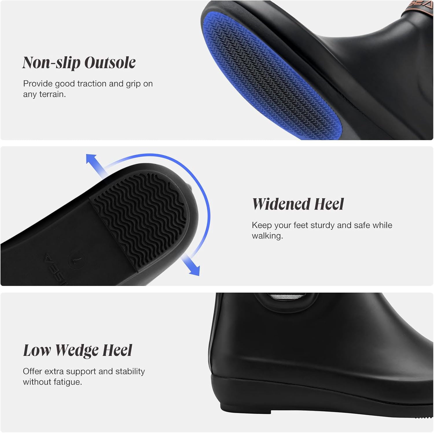 HISEA Rubber Rain Boots for Women Waterproof Chelsea Boots Short Ankle Rain Shoes Wedge Heel Anti-Slipping Rainboots for Ladies with Comfort Insole Lightweight Stylish Outdoor Work Booties - Image 4