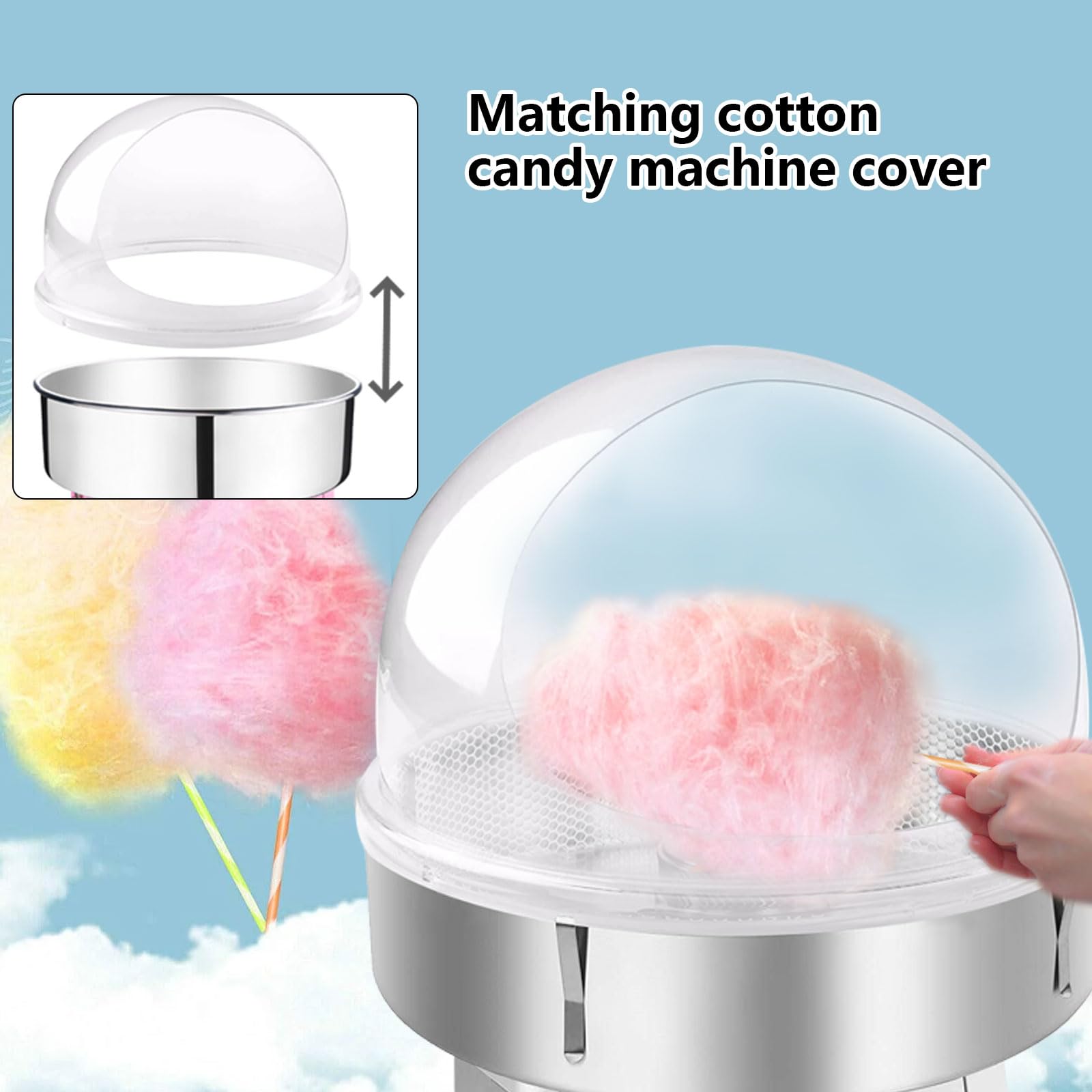 AIZYR Cubierta Comercial De La Máquina De Algodón De Azúcar,Cubierta De Algodón De Azúcar Guardapolvo Cúpula De Escudo Acrílico De Máquina Candyfloss