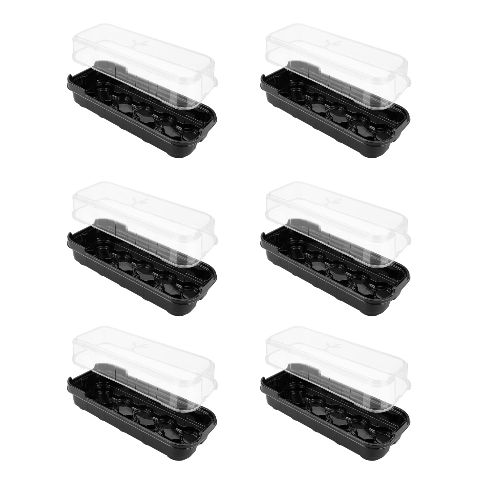 Rtway Black 6 Pack Seed Propagator Tray Set, Mini Sturdy Windowsill Trays With Cover Dome, Seed Starter Tray Greenhouse Grow Trays For Seeds Growing Starting (10 Cells Per Tray)