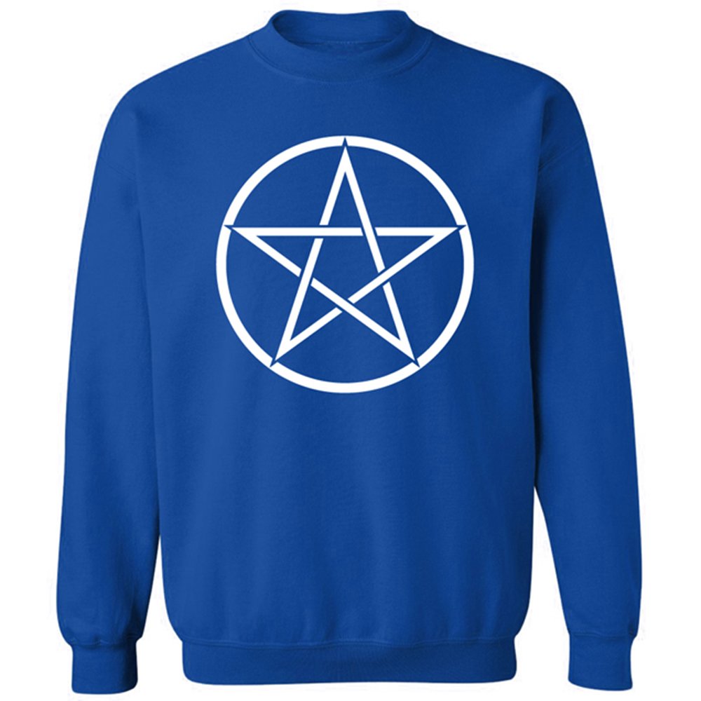 Flip Pentagram Pagan Wiccan Logo Crew Neck Sweatshirt Royal Blue (XL)