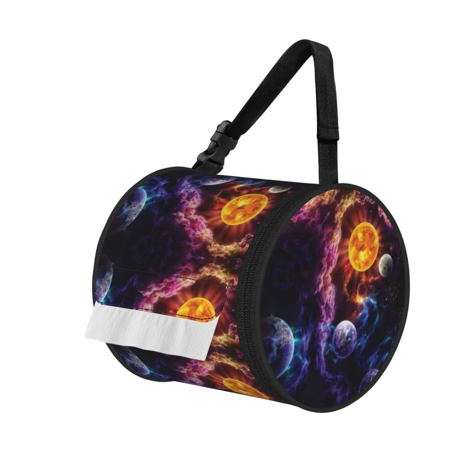 Planet Printed Hanging Tissue Organizer, Smooth Zipper Oxford Cloth Roll Holder for RV Bathroom Desk