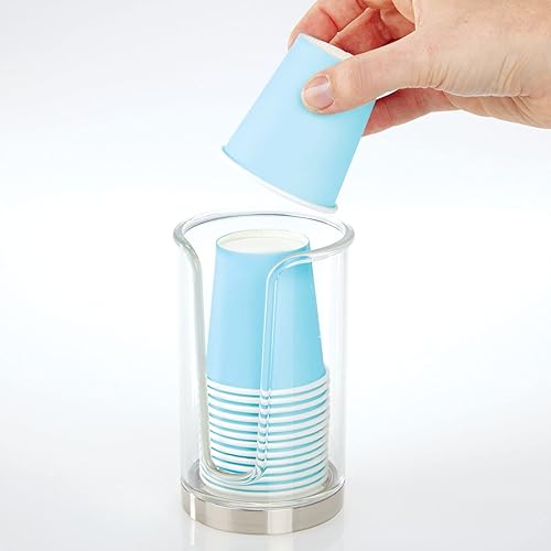Miniatura 5 de mDesign Dispensador de vasos de papel desechable pequeño y compacto de plástico, para enjuague bucal, soporte de almacenamiento para encimeras de