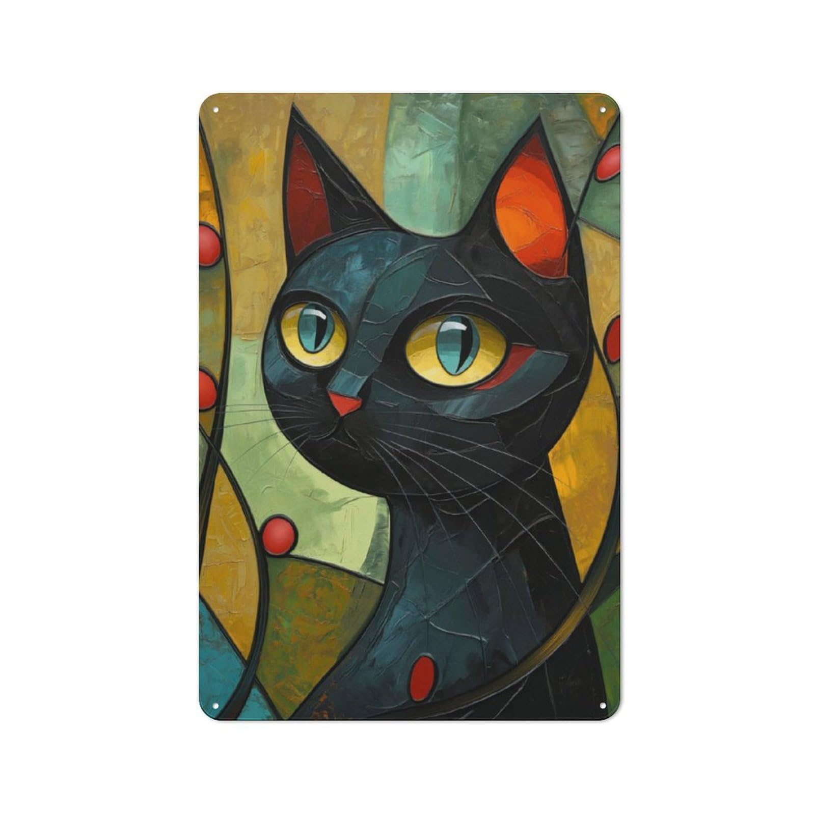Junmoney Cat In Cubist Colors For Garden Room Or Summerhouse, Vintage Tin Sign 30X20cm, For Display In Garden Rooms And Summerhouses