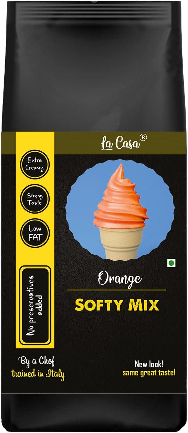 La Casa Soft Serve or Softy Premix - Orange | Extra Creamy & Strong Flavor | Simply add Milk to prepare Soft Serves | 250g |