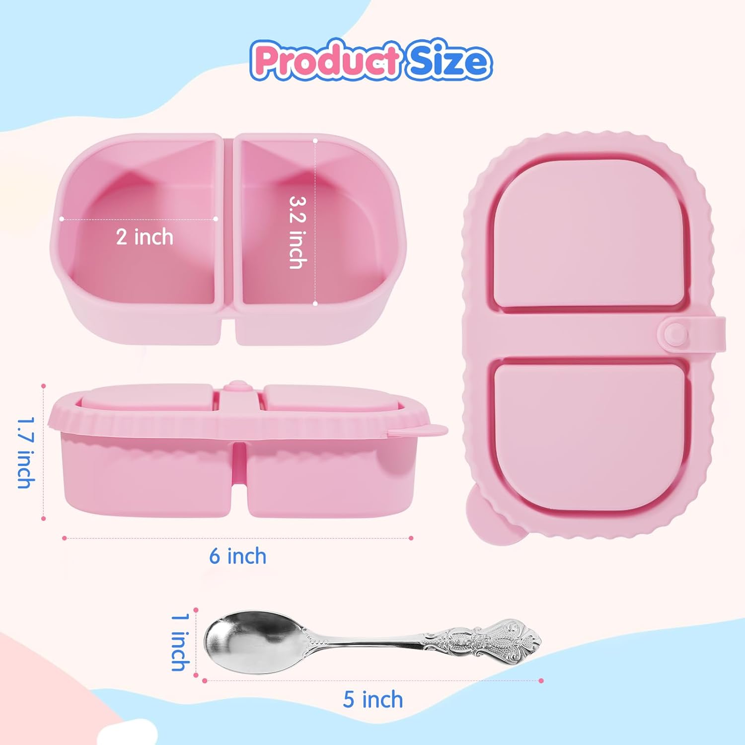 3 Pack Silicone Snack Containers - 9OZ Reusable Snack Containers with Lids and Stainless Steel Spoon, Ideal Snack Pack Containers for School, Office and Picnic (Green+Blue+Pink) - Image 2