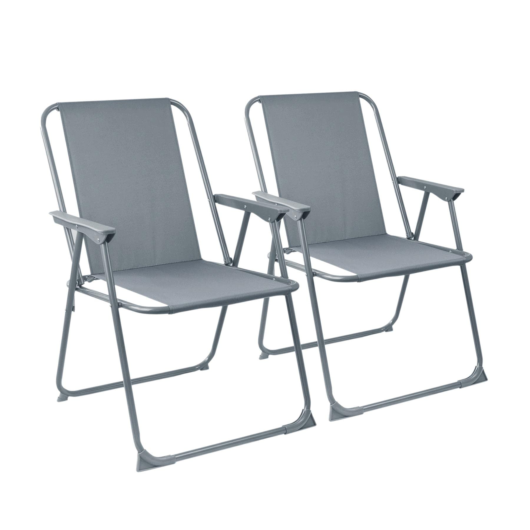 Harbour Housewares Folding Beach Deck Chairs - Grey - Pack of 2 - Metal Outdoor Patio Seat Lightweight Portable Deck Chair for Picnic, Garden, Camping, Fishing