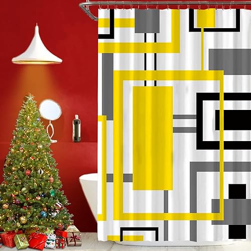 Izayoi Juego de cortinas de ducha geométricas amarillas cortinas de baño a cuadros color negro blanco y gris decoración de baño tela de tela