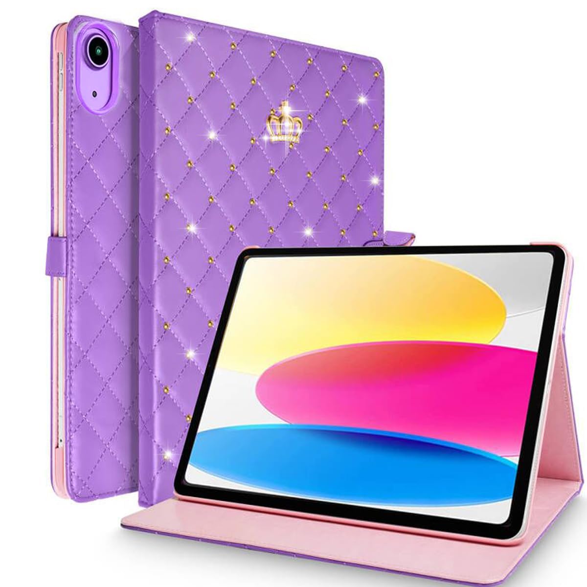 Changjia for iPad (A16) 11th Generation 11 Inch 2025/iPad 10th Generation 10.9" 2022 Case,Girly Crown Rhinestone Cute Elegant PU Leather Auto Sleep/