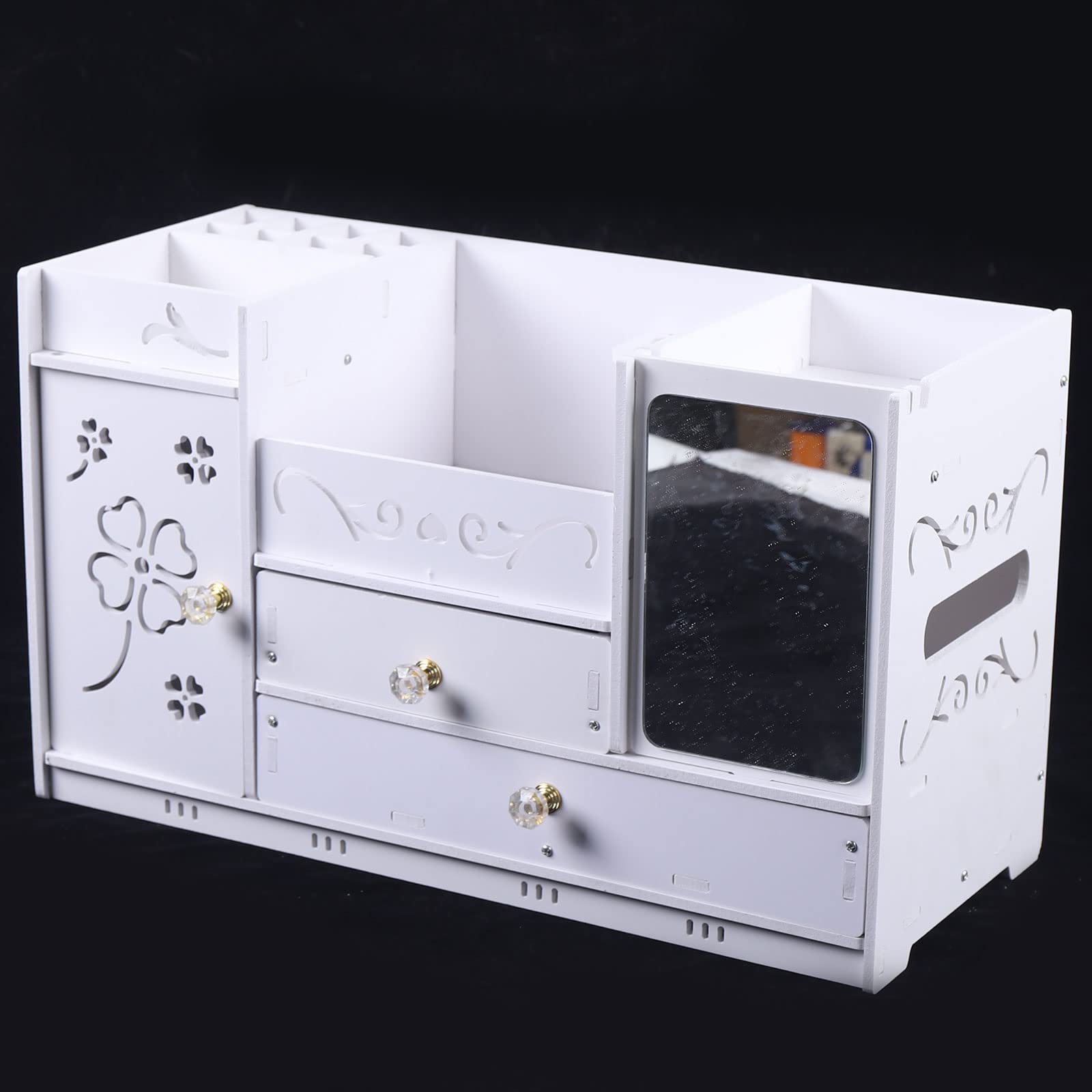 MINUS ONE Organizador de maquillaje con cajones y espejo, organizador cosmético blanco adecuado para sombra de ojos, pinceles, lápices labiales y cremas, almacenamiento de cosméticos