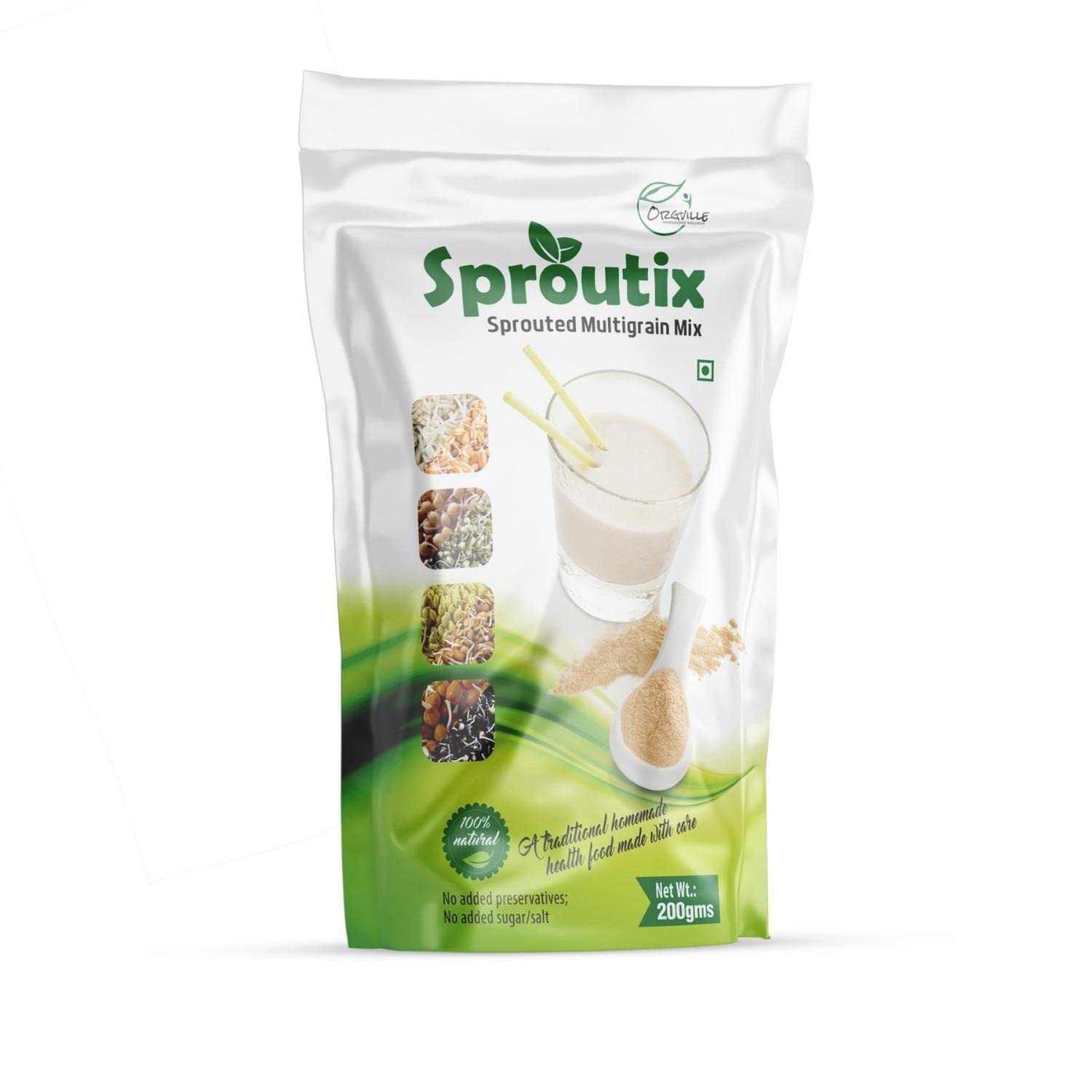 SPROUTIX Sprouted Multigrain Mix | Energy Drink for Kids and Adults | Made with Cereals Millets Pulses Nuts | Sprouted Grains for increased Nutrient Absorption | All Natural Ingredients (200 Grams)