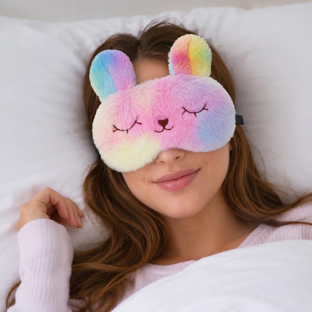 jenna Jenna™ Cute Fur Sleeping Eye Shade Mask Cover for Insomnia, Meditation, Puffy Eyes and Dark Circles Bunny Multi-picture-0