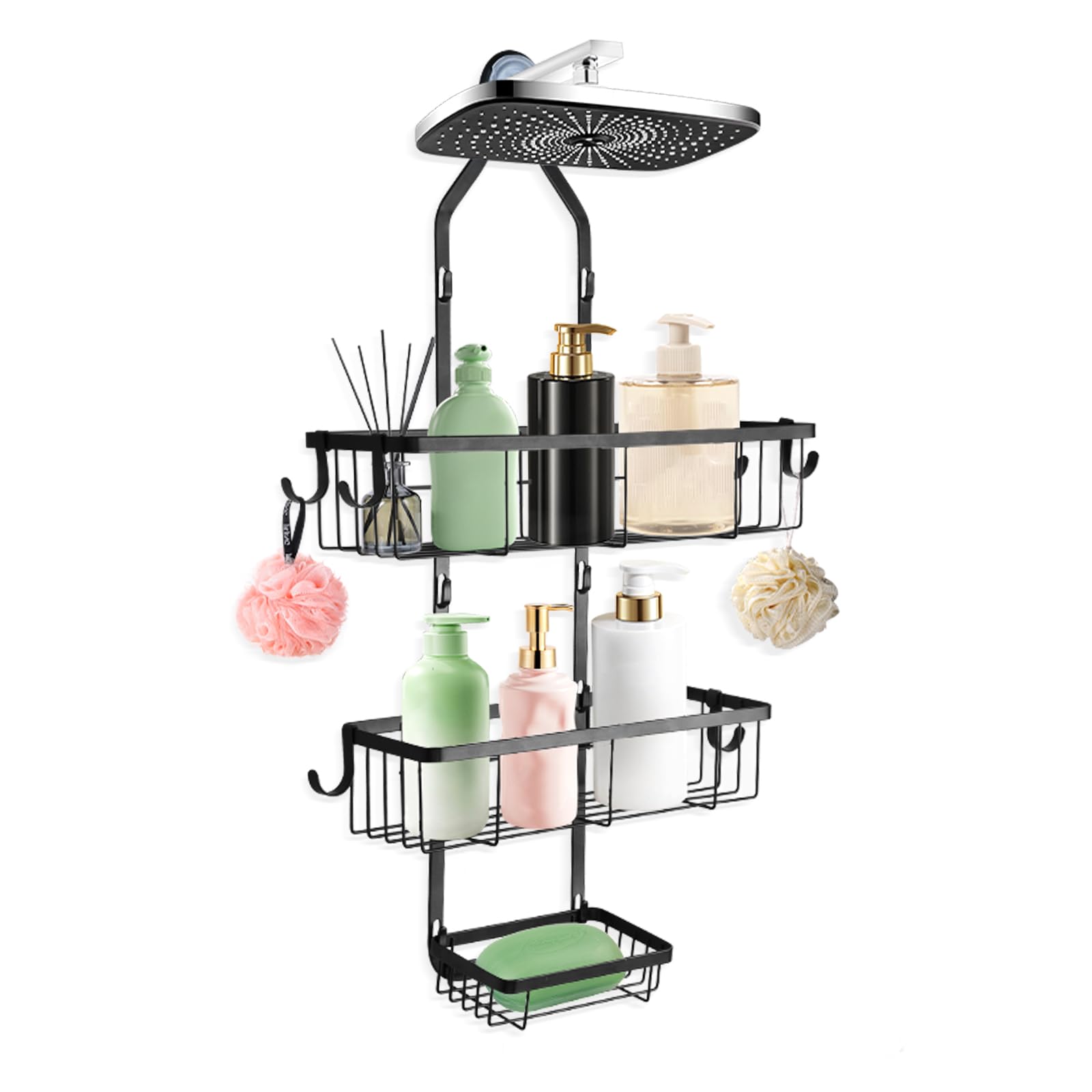 HAIJSEVR Bathroom Shower Caddy Hanging Rustproof Waterproof Shower Organizer Shelf No Drilling Storage Rack with 6 Hooks for