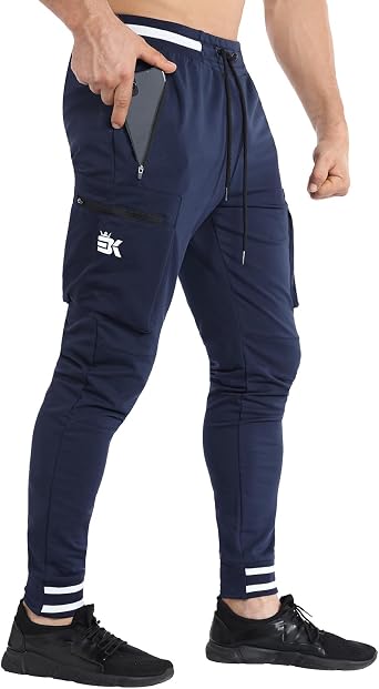 BROKIG Men Large Capacity Gym Joggers Pants with Zipper Pockets,Workout Tapered Casual Athletic Sweatpants Track Pants