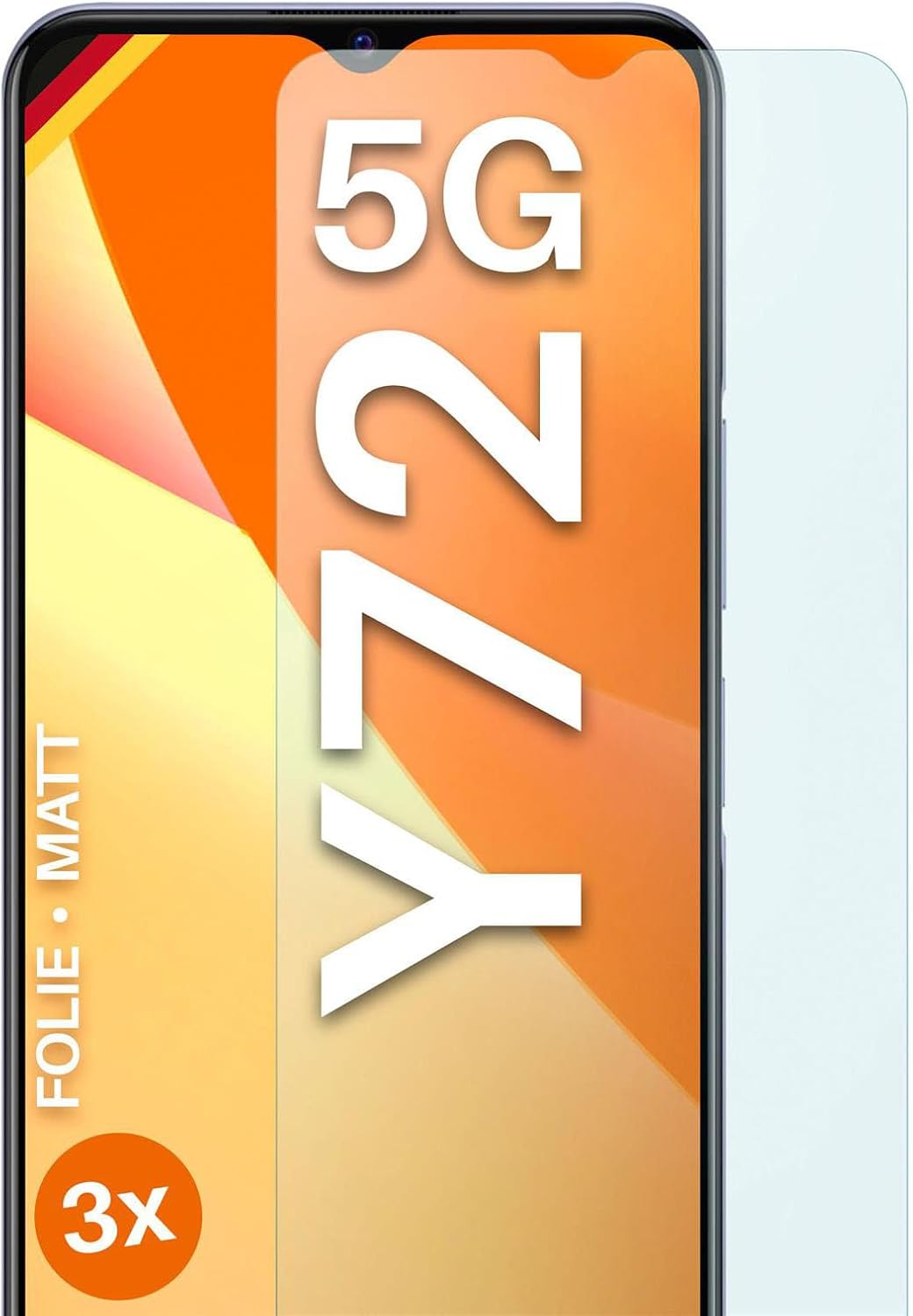 moex  FlexProtect Matte Screen Protector Compatible with Vivo Y72 5G Film Against Reflections Anti-Reflective Screen Protector Matte Screen Film Robust and Scratch-Resistant - Pack of 3