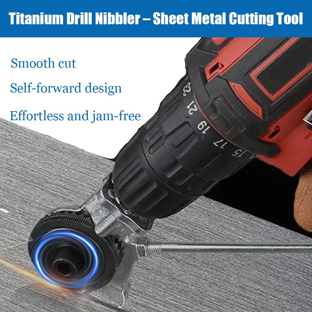 Titanium Drill Nibbler – Sheet Metal Cutting Tool,Sheet Metal Cutter Drill Attachment,Electric Drill Plate Cutte Attachment with Adapter,for Iron, White Sheet, Steel, Copper, Aluminum (2SET)