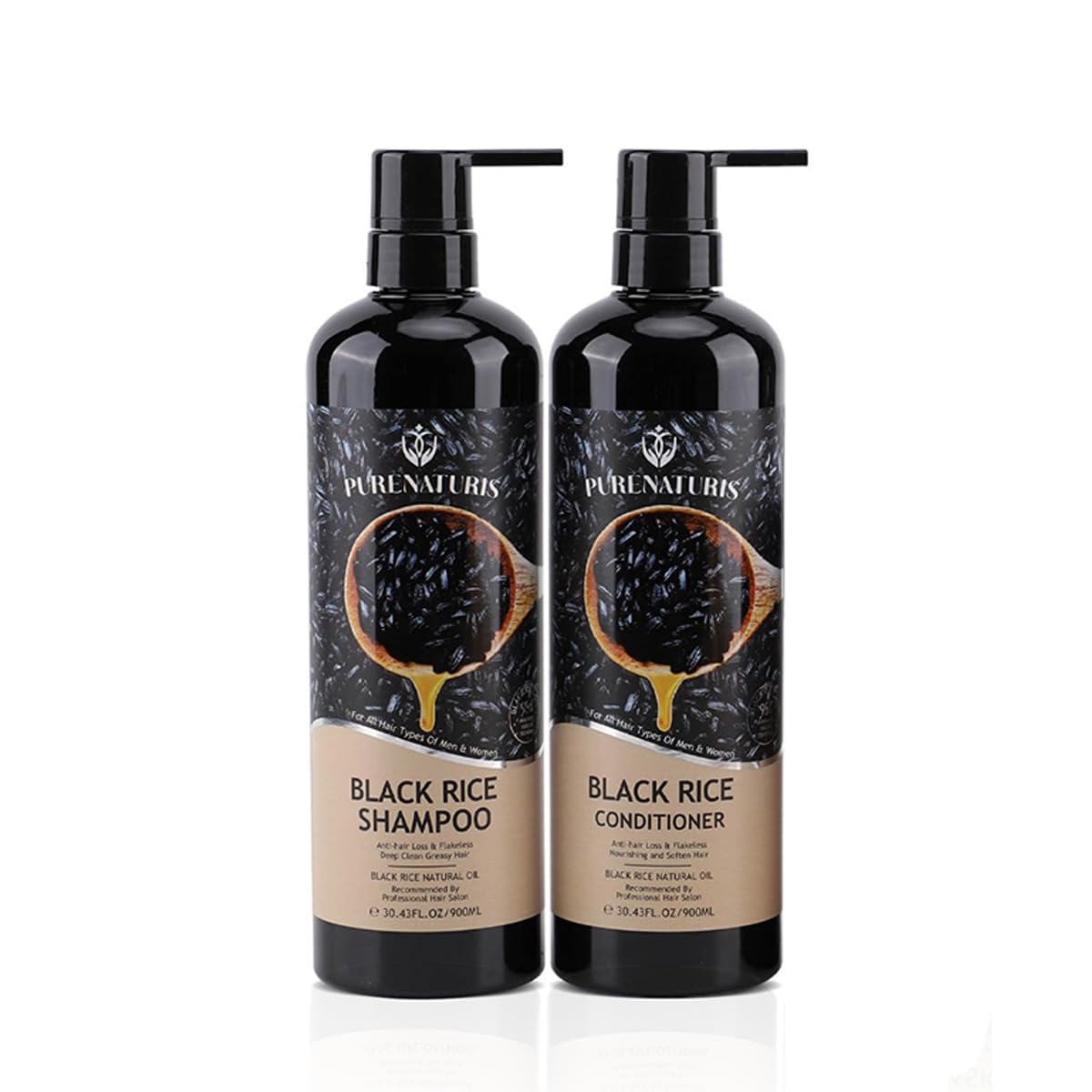 Black Rice Water Hair Growth Set - Nourishing Formula for Stronger, Thicker Hair, Damage Repair, Anti-hair Loss Shampoo and Conditioner for Men and Women, Large Bottles