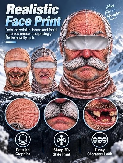 Old Man Ski Mask Funny Realistic Face - Ski Mask 3D Print Windproof - image 5