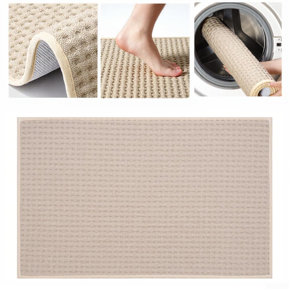 Alfombra cuadrada de fibra de poliéster, alfombrilla de baño antideslizante para baño con tono amarillo claro y confiable para el uso diario (60x90cm marrón)