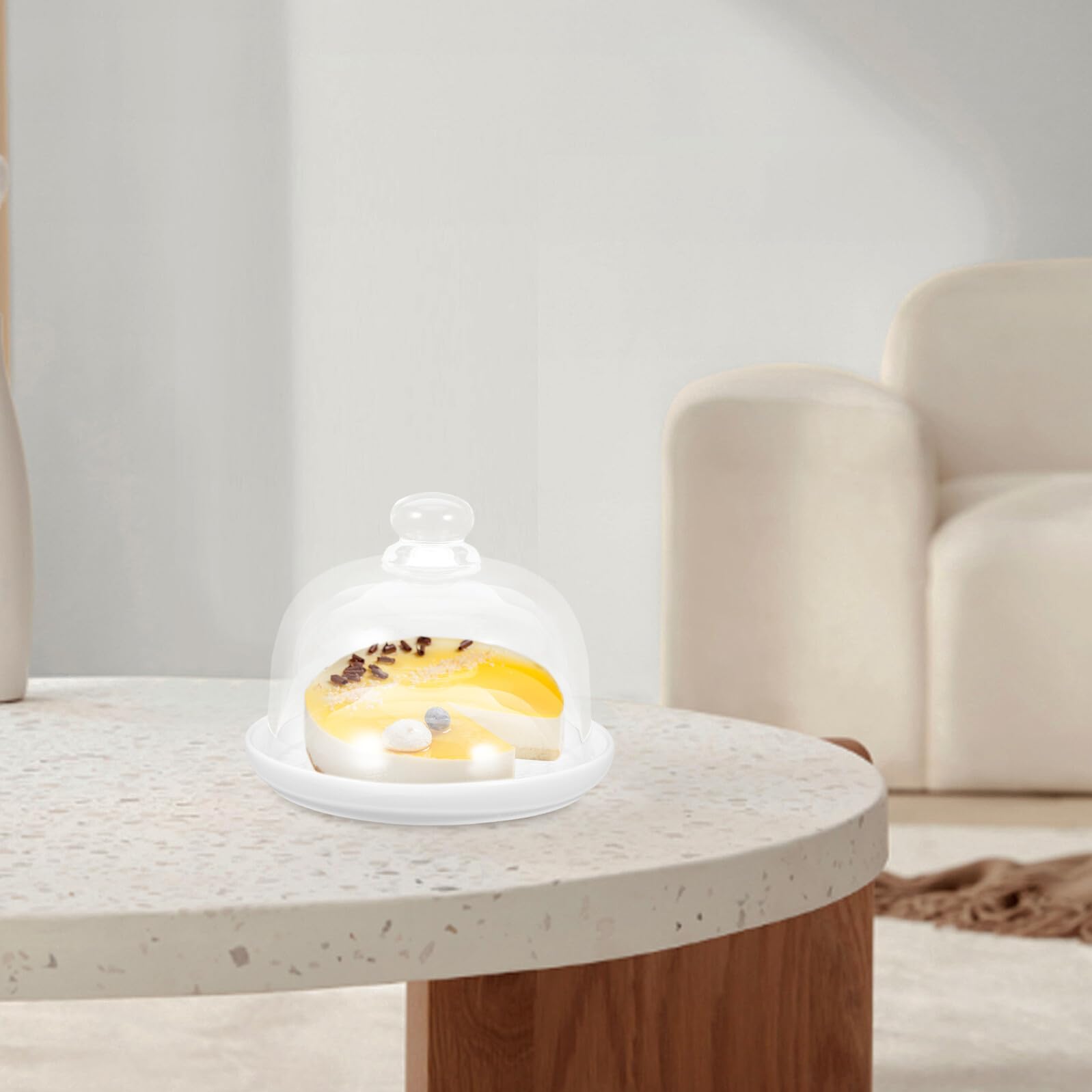 Plato de Cerámica para Tartas 1 Juego Blanco Circular con Tapa | Vidrio y Asa Plana, 1 Set, Mesa y Cocina, Protección de Alimentos y Cierre Ajustado