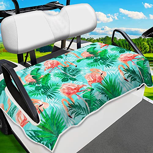 Enyorse Golf Cart Seat Covers, Tropical Floral Seat Towel Blanket, Soft Breathable Microfiber, Keeps Seats Cool &Amp; Comfortable, 51”X31”, Fits 2 &Amp; 4 Passenger Ezgo, Yamaha,Club Car Carts, Pink Flamingos
