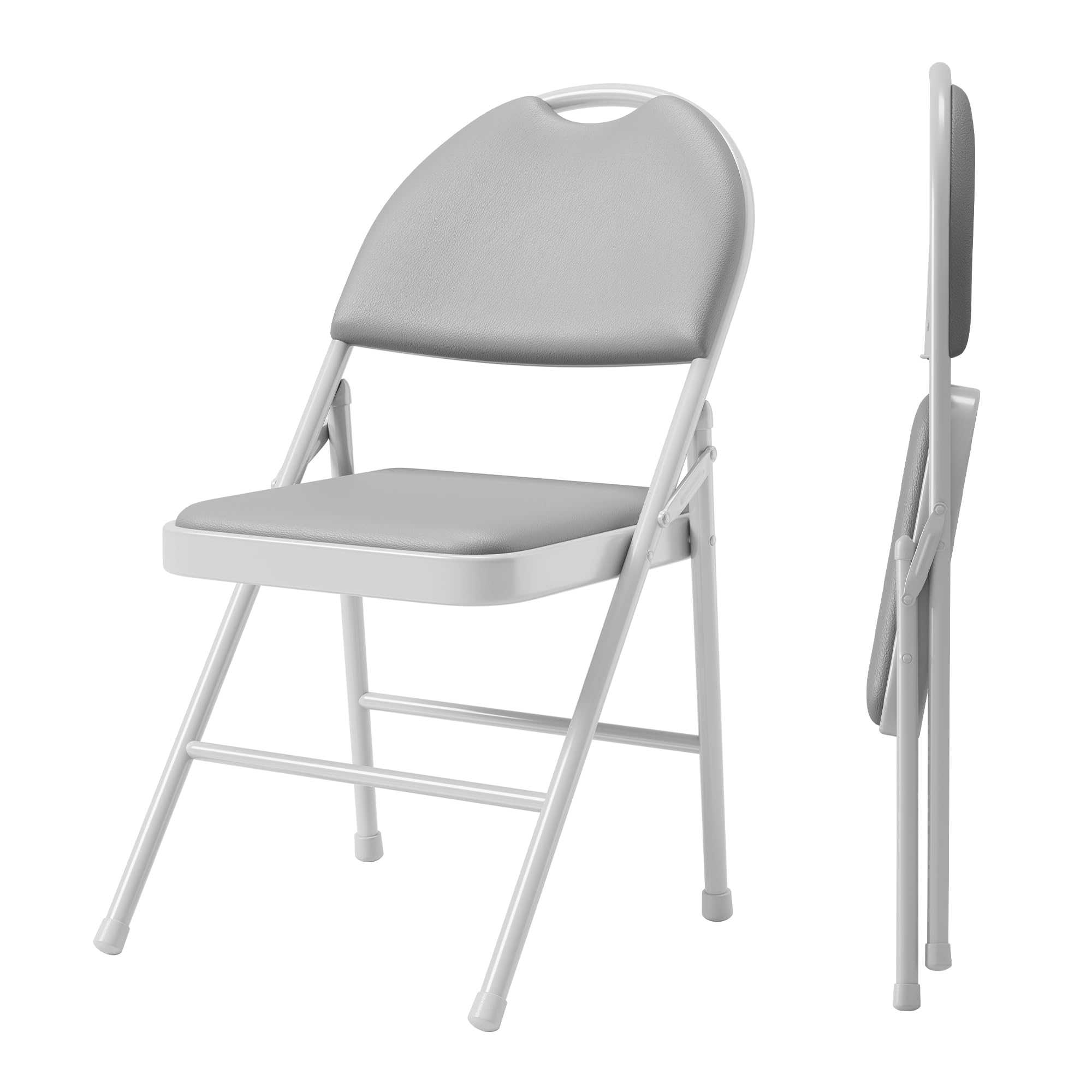 Juego de 2 sillas plegables con piel sintética acolchada para asiento y respaldo, silla plegable de metal apilable hasta 160 kg, silla de jardín y silla de invitados para eventos, salón