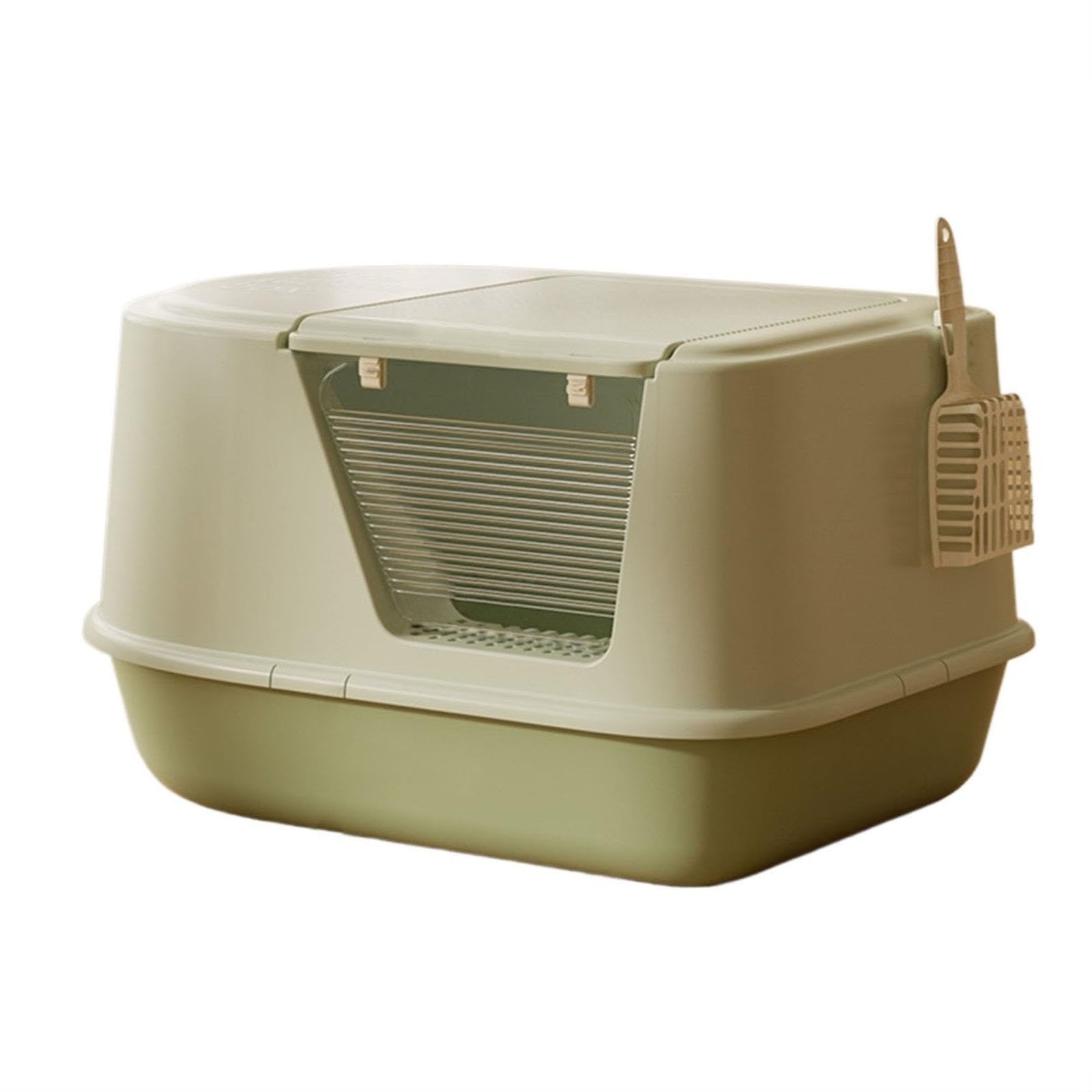 Bandeja Sanitaria para Gatos， Bandeja de Arena for Gatos, arenero Jumbo con Capucha, Caja semicerrada, for Mascotas(Parent,Green)