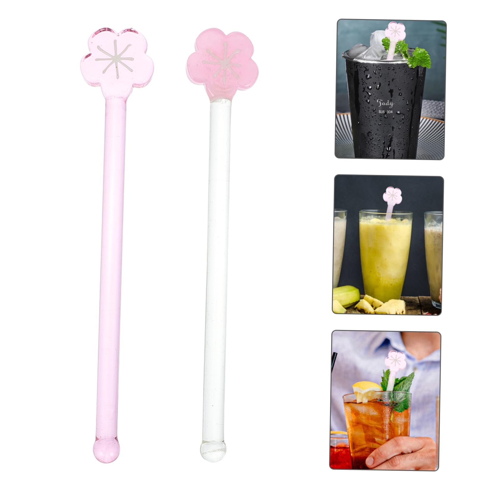 Ciieeo 2Pcs Decorative Flower Pattern Glass Stirring Sticks Chic Beverage Mixing Rods for Coffee Iced Tea Cocktails for Parties Home Bar and Events
