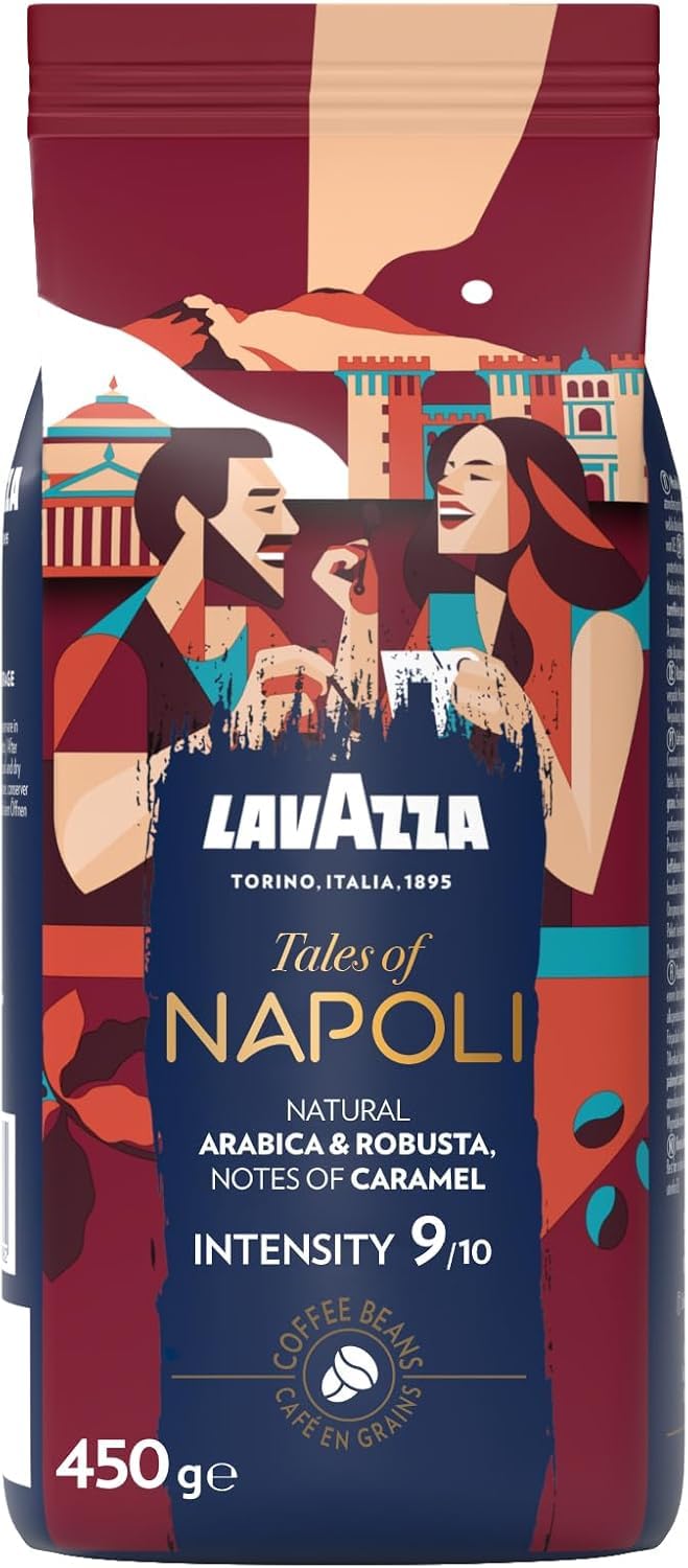 Lavazza - Lot de 2,7Kg Tales of Napoli - 6x450g - Pour les Machines à Café Automatiques, Notes de Cacao et de Caramel, Arabica et Robusta, Intensité 9/10, Torréfaction Foncée