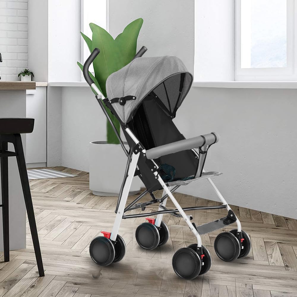 Poussette Canne,0-4 ans,0-22 kg,Poussette Légère et Compacte,Dossier inclinable,Harnais 5 points,Pliable Pousette Voyage avec Auvent et Moustiquaire,Roues Antidérapants
