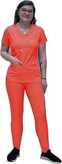 ANGIE UNIFORMS YOGAFLEX Jogger Scrubs for Women Set. Regular and PETITE. Side Spandex 2 Pockets Top with Yoga Waist Joggers