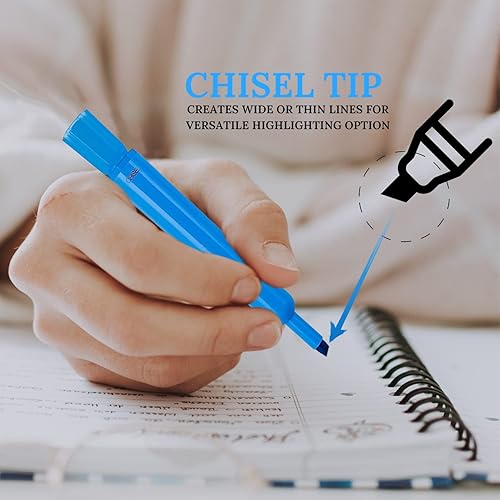 Miniatura 2 de 1InTheOffice Resaltadores azules con punta de cincel, marcador de cincel, resaltador fluorescente, azul, clip para tanque de barril, paquete de 12