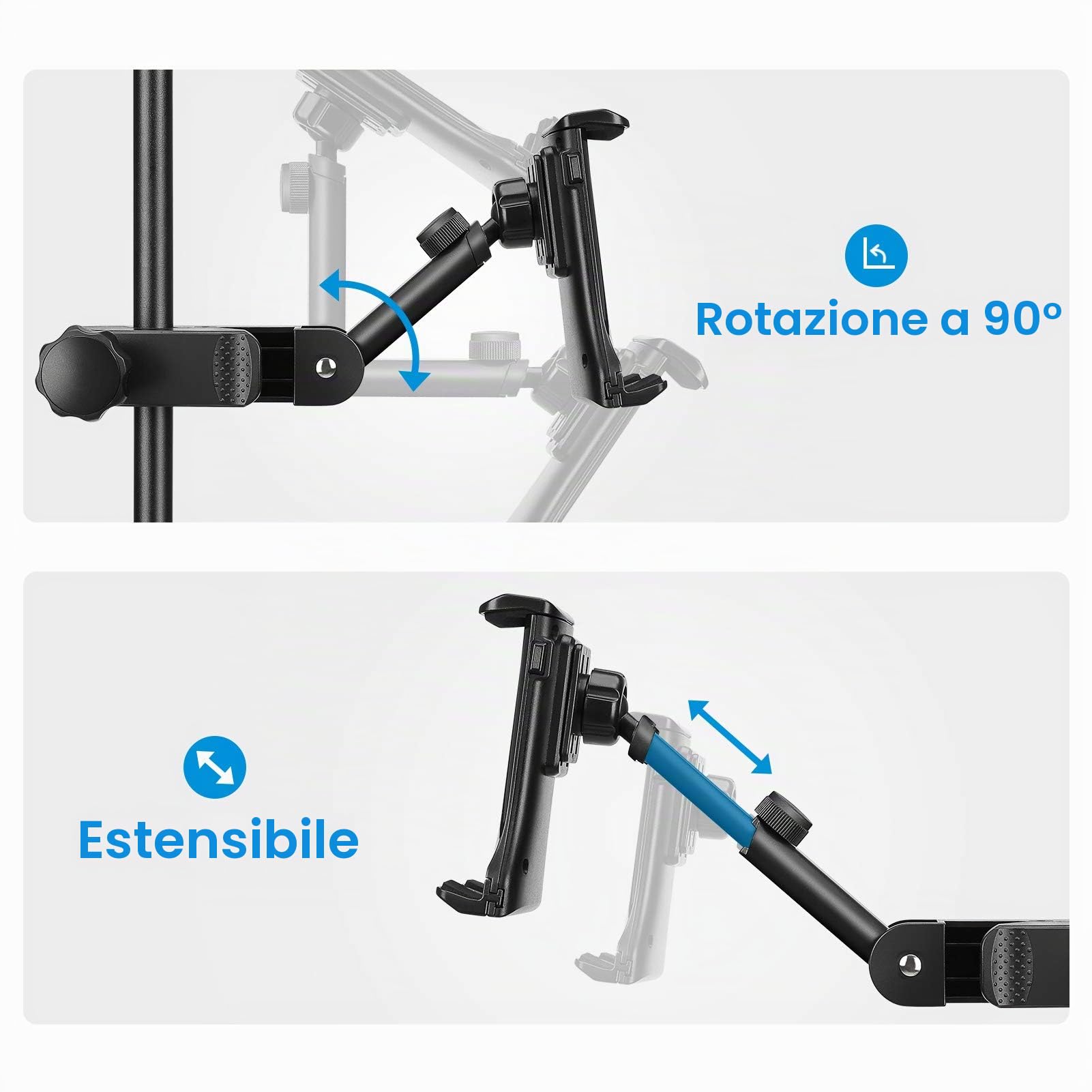 Moukey Supporto Tablet per Microfono Regolabile 360° per iPad, Samsung Galaxy, Surface Pro