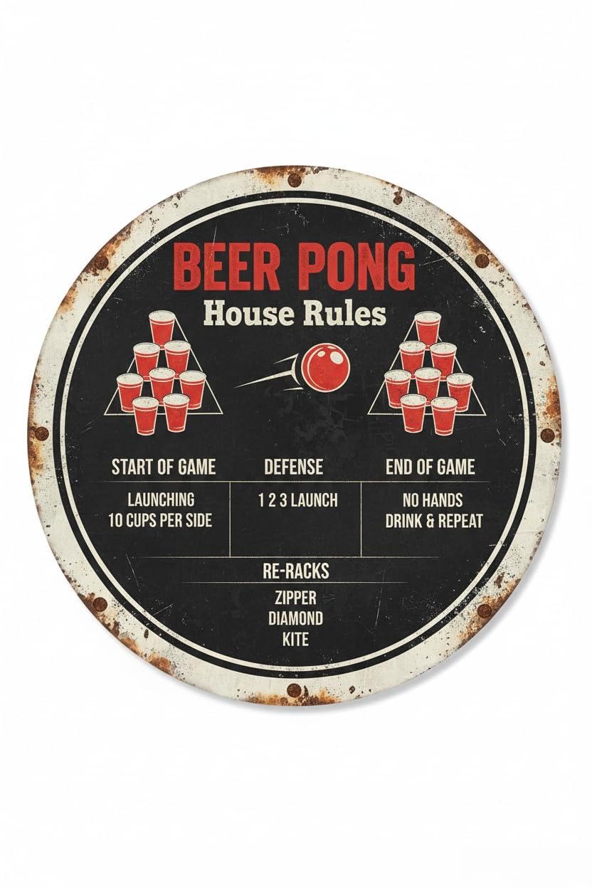 Vintage Metal Tin Sign Beer Pong House Rules Beer Pong Retro Wall Art S Game Rule Poster Gift Women Men 8x12 Inch