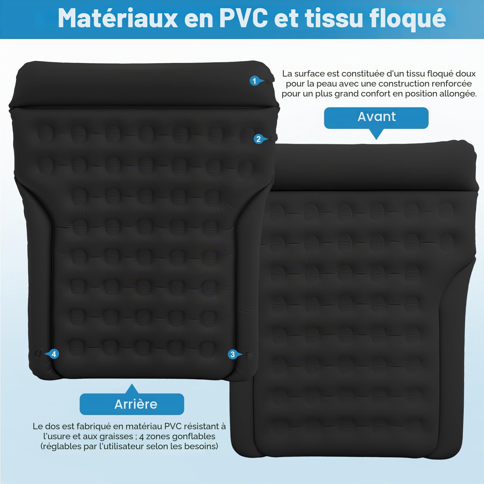 Matelas Gonflable Lit de Voiture, Matelas pneumatique SUV, Noir | le Camping et le Siège Arrière – Facile à Ranger, Idéal pour les Déplacements, pour les Voyages, Camping, activités Plein air