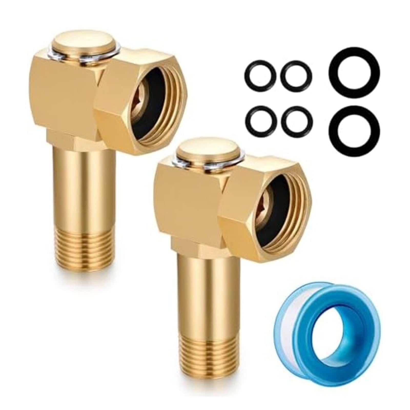 Conector de carrete de manguera de jardín, adaptador de codo giratorio de 3/4 pulgadas GHT a 1/2 NPT macho con arandelas adicionales y cinta de sellado(2PCS)